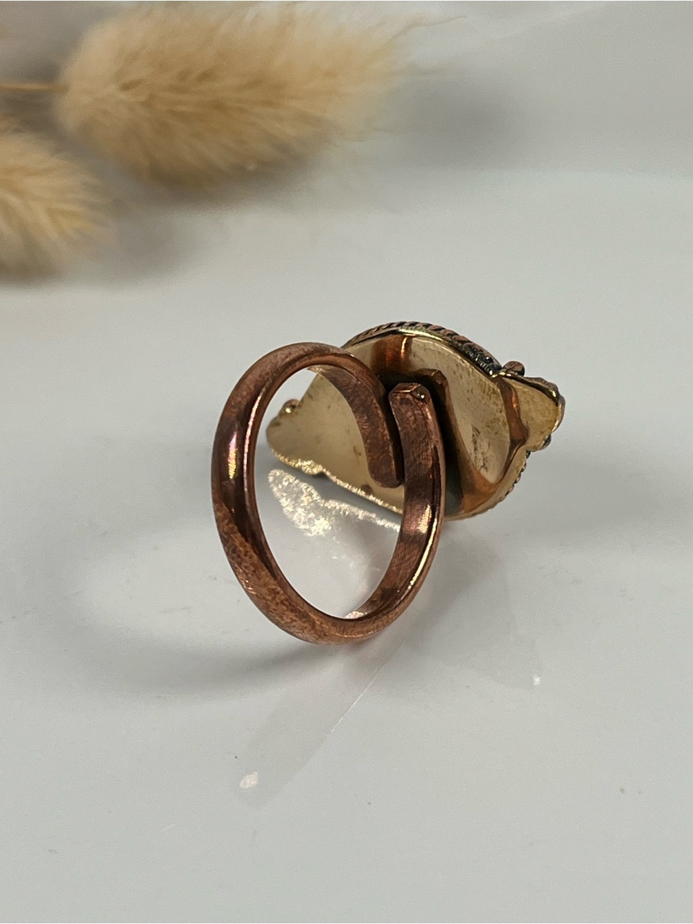Solid Copper Wild Horse Magnesite Gemstone Ring Size 8.25 Adjustable - Picture 4 of 9